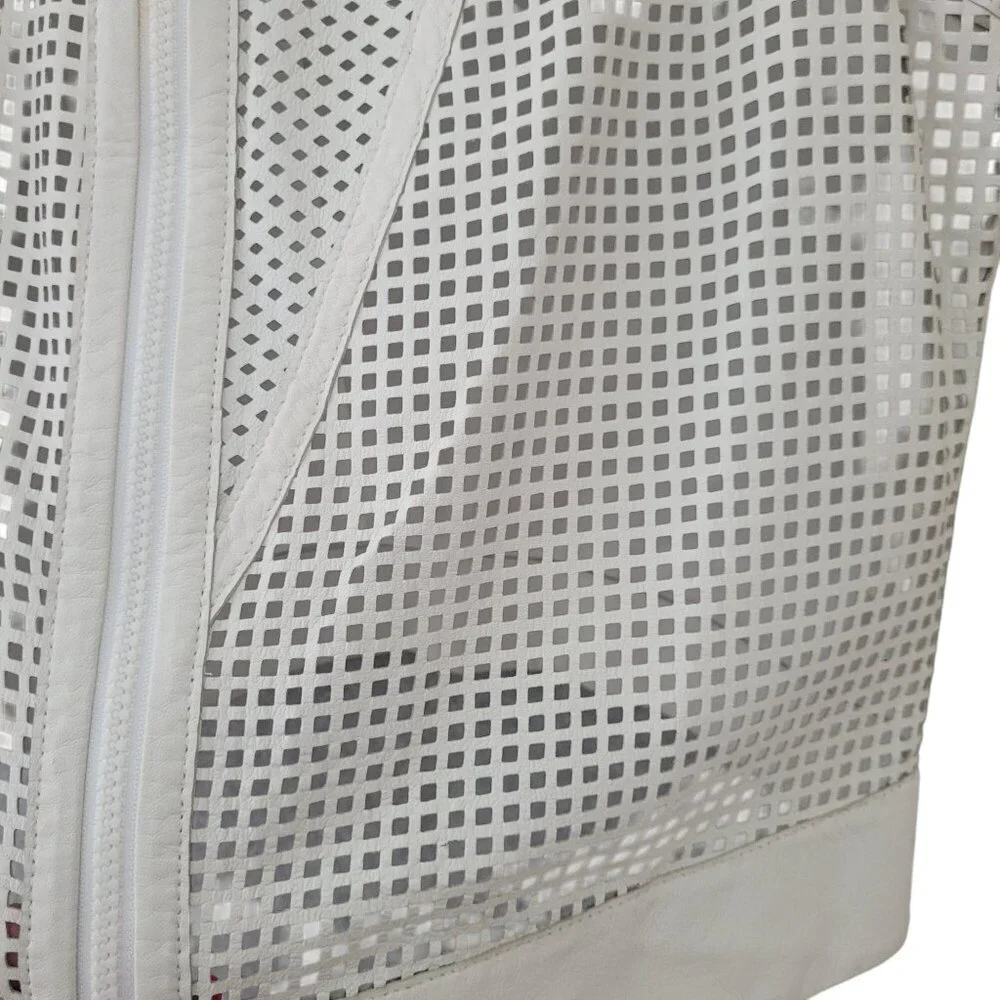 Worth New York Genuine Leather Zip Front Vest Size 10 White Perforated Moto - Picture 5 of 8